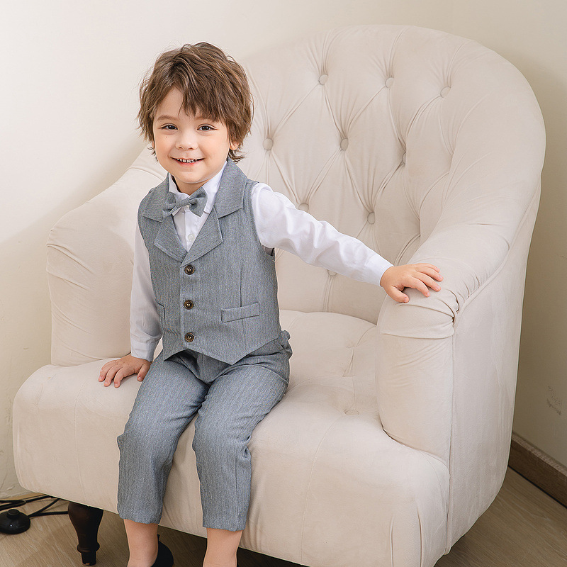 Baby Gentleman's Spring and Autumn New Shirt Suit European and American Boys Suit Vest Trousers Three-Piece Children's Dress