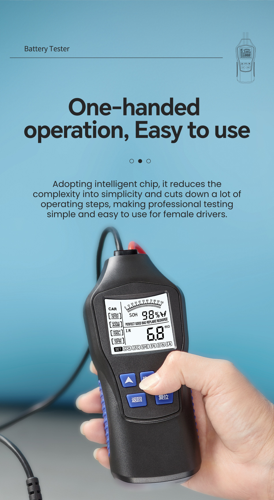 Intelligent Battery Tester High-Precision 12V24V Battery Tester Battery Car Oil Car Lead-Acid Battery Test