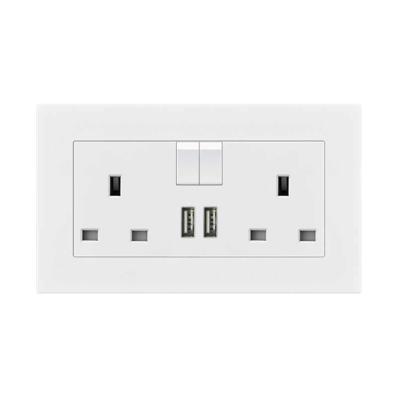 13A 英式港澳版 方脚三孔插座 usb插座面板 国际英标开关扦座面板