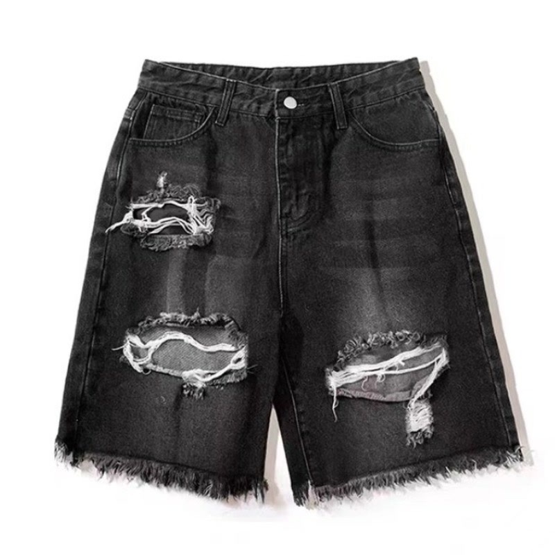 Rap Denim Shorts Men's Summer American Style Fashion Brand European and American Street High Street Pants Knee-length Pants