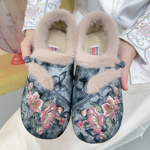 Old Beijing Cloth Shoes Women's 2024 Winter New Chinese Embroidered Soft Sole Mother Shoes fleece-lined Thickened Warm Women's Cotton Shoes