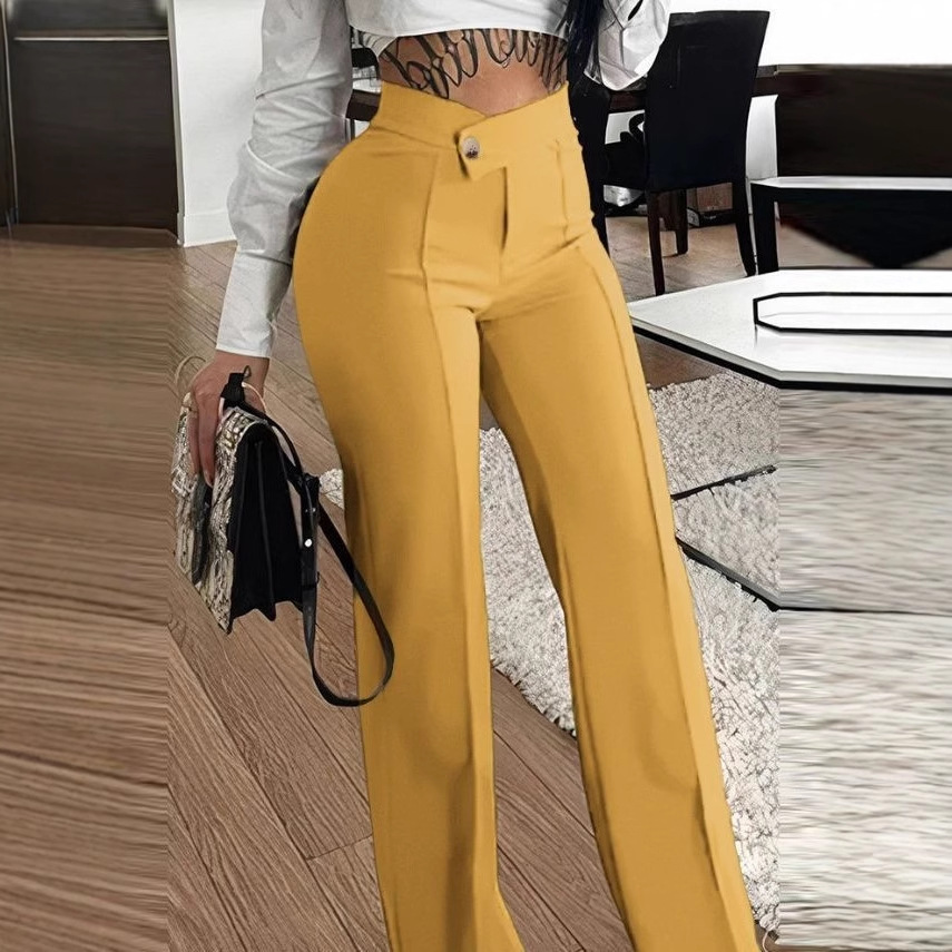 High Waist Flared Wide Leg Pants for Women Elegant Office Casual Chic Stretch Polyester Trousers Comfort Fit Multiple Colors_ecoleips.com