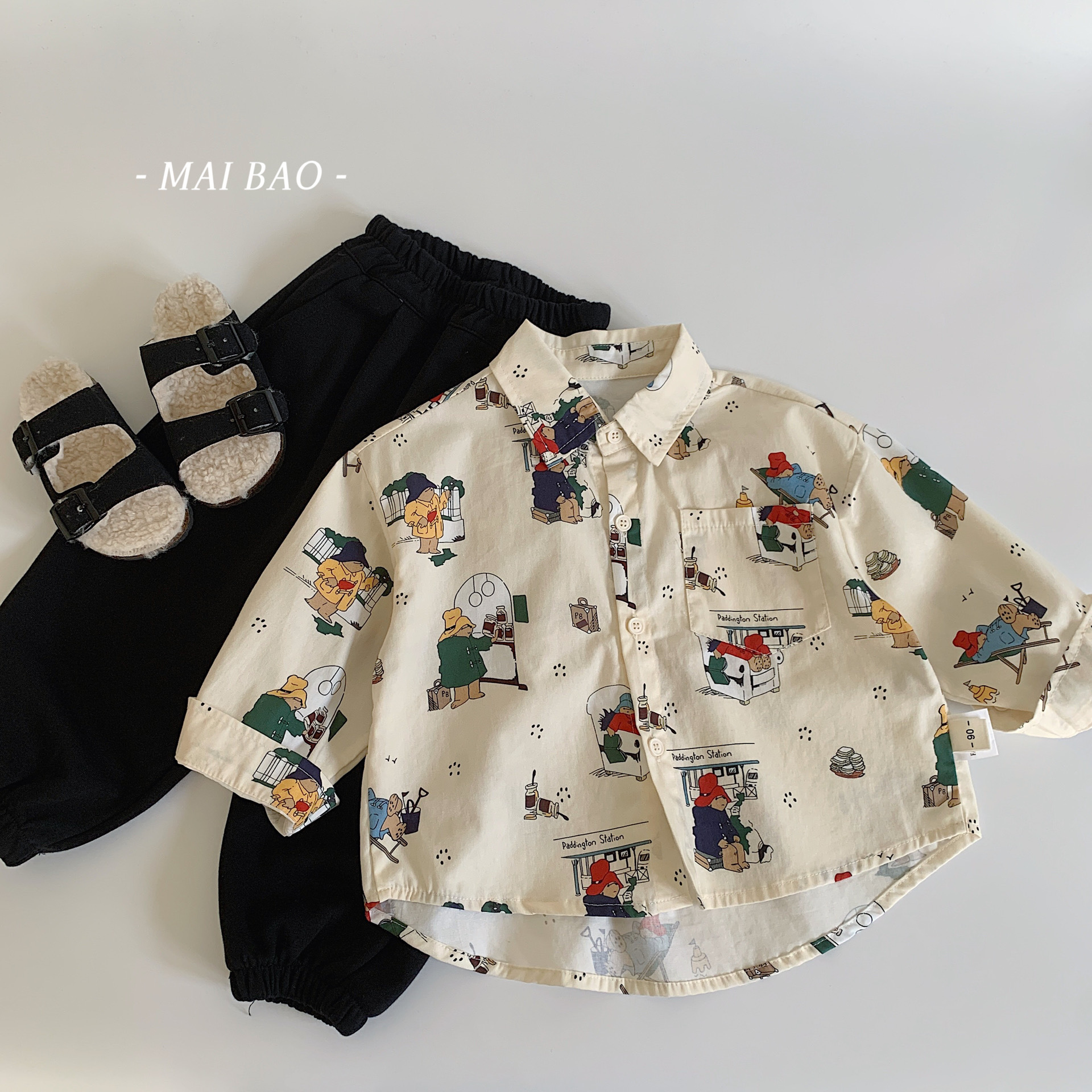 Camisas infantiles Maibao 2025 primavera y otoño nuevo cardigán de dibujos animados, ropa infantil casual para hombres y mujeres, camisas de flores variadas