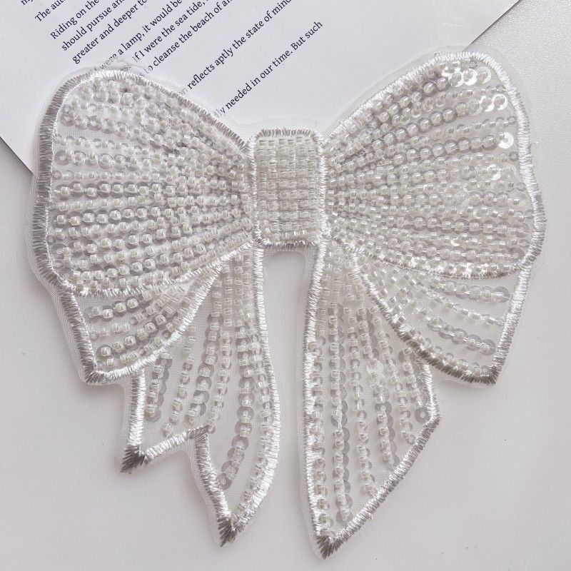 蝴蝶结米珠装饰绣花亮片舞蹈本白服装辅料贴花布贴大号DIY手工