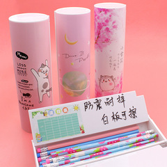 Trendy cylindrical stationery box, creative pencil case, multi-functional, high-capacity pencil box for elementary students—fresh and stylish design