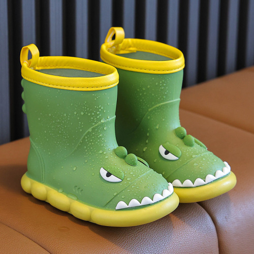 Children's mid-tube rain boots dinosaur cartoon water boots non-slip soft bottom waterproof shoes for boys and girls toddler rubber shoes rain boots for children