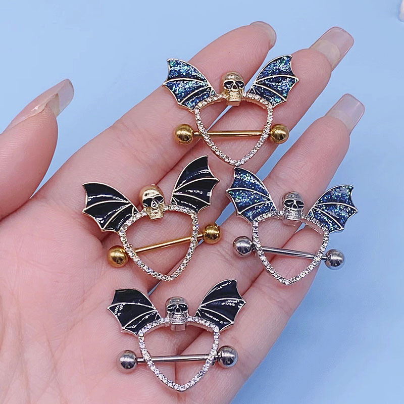 Bat, Skull Pattern Unisex Gender Streetwear Bat Skull Alloy Plating Inlay Zircon Nipple Ring