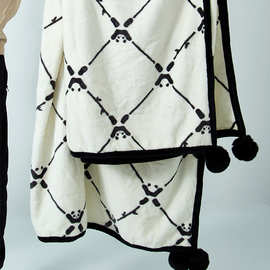 熊猫格子毛毯秋冬保暖双面法兰绒毛毯毯子盖毯沙发毯150*200