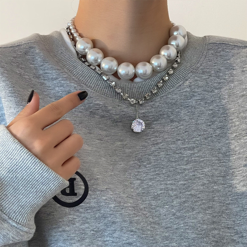 Übertriebene Perlenkette Mit Diamanten Doppellagig Lang_voghion.com