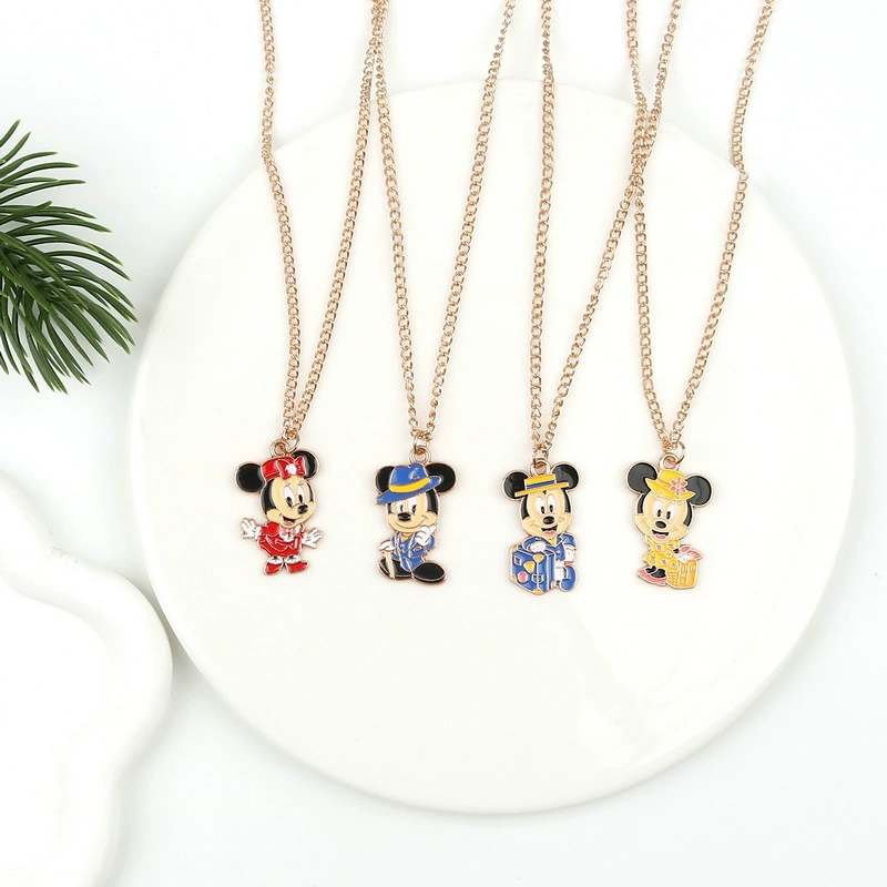 Ожерелье с подвеской в ​​виде милого Микки и Минни, ожерелье с каплями масла, аниме, студенческие аксессуары, пара, цепочка на ключицу, оптовая продажа