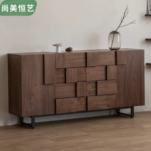 North American Black Walnut Solid Wood Multi-Drawer Cabinet Sideboard Japanese Style Living Room Wall Storage Cabinet Bed End Drawer Cabinet