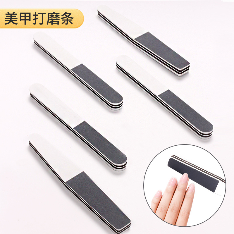 Esmalte de uñas transfronterizo tira de pulido de tres lados tira de molienda negro blanco gris Archivo de esponja bloque de pulido esmalte de uñas tira de arena herramienta de uñas