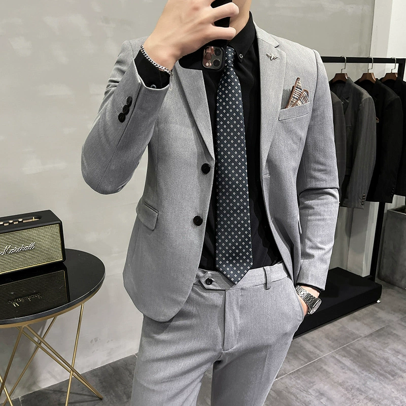 Мужской костюм slim-fit, комплект (пиджак + брюки), ткань, размеры S–7XL, классические серые оттенки