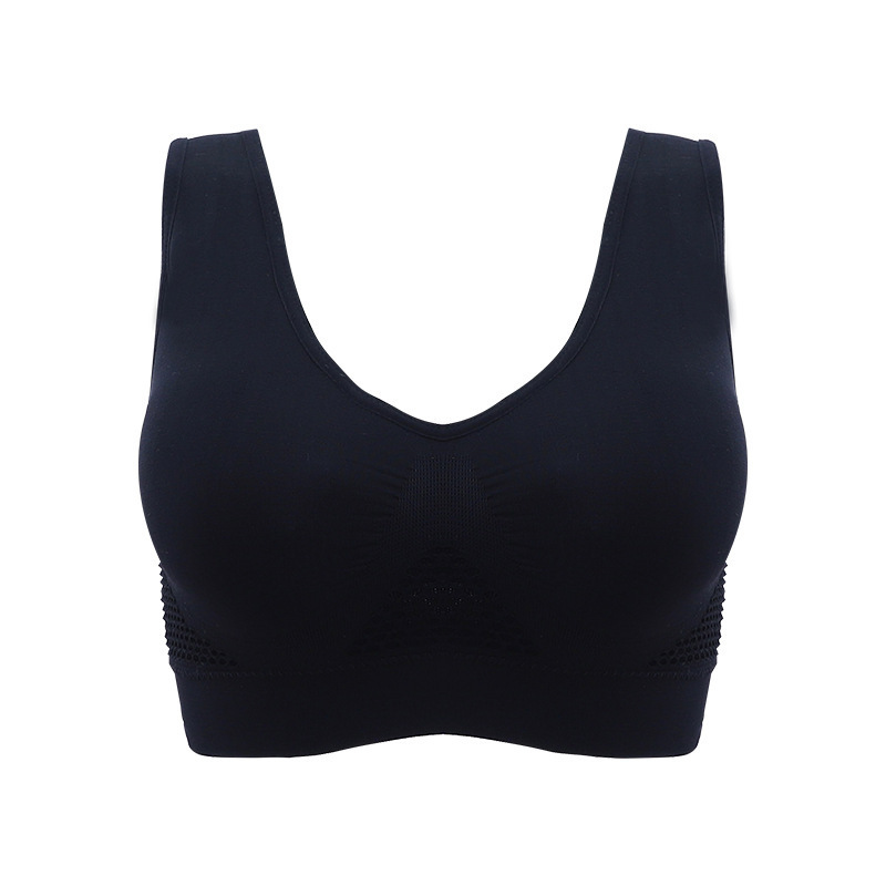 Sujetador deportivo de malla hueca agujero transpirable Sujetador deportivo inalámbrico a prueba de golpes yoga correr más ropa interior de tamaño para las mujeres