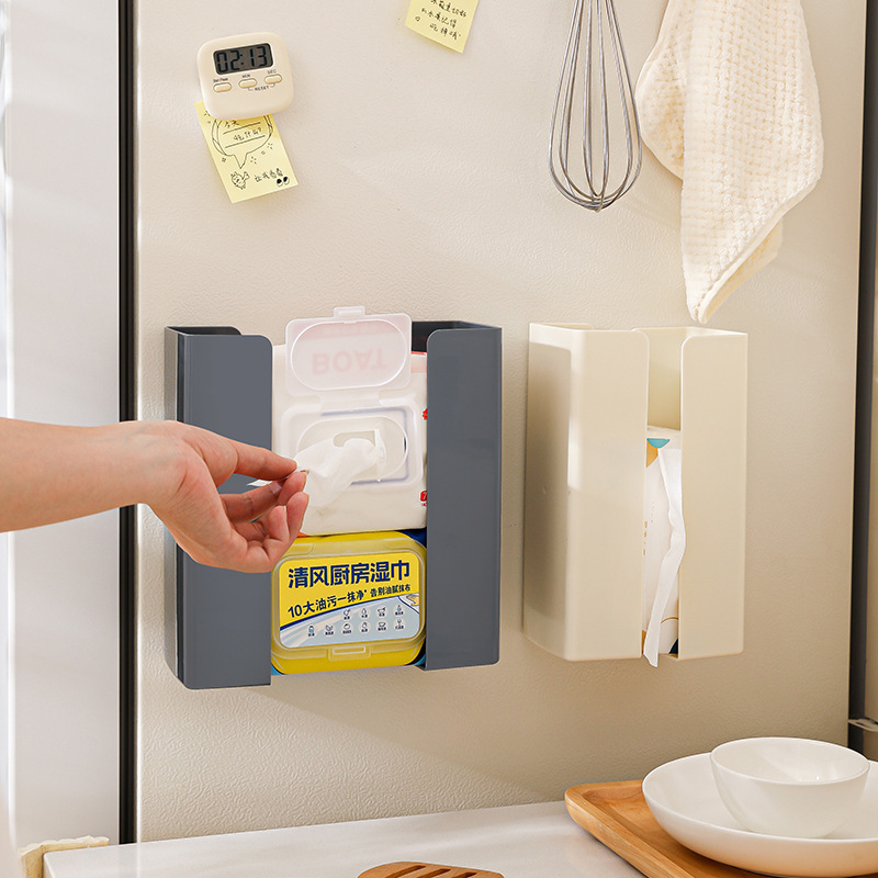 Kitchen Refrigerator Magnetic Paper Towel Box Paper Box Magnetic Sticker Wet Wipes Storage Box Artifact Punch-Free Wet Wipes Holder Kitchen Refrigerator Magnetic Paper Towel Box Paper Box Magnetic Sticker Wet Wipes Storage Box Artifact Punch-Free Wet Wipes Holder
