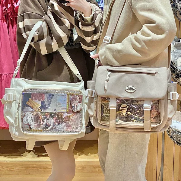 College Style Girl's Crossbody Bag, Japanese Ins Style Student Large Capacity Versatile Messenger Bag, Transparent Tote Bag, Single Shoulder Bag