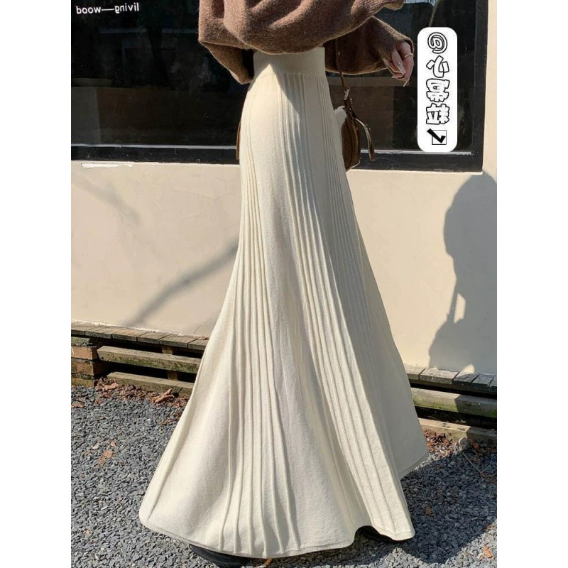 Осенне-зимний свитер, юбка средней длины до щиколотки с высокой талией, утягивающая юбка-зонтик трапециевидной формы для женщин, которые ленивы