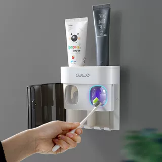 自动挤牙膏神器吸壁挂式双位牙膏挤压器套装家用免打孔牙刷置物架