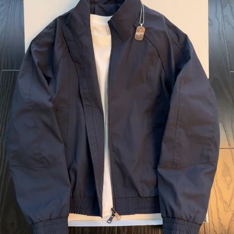 Cleanfit Navy Blue Deconstructed Silhouette Jacket for Men, Spring Stand Collar Baseball Jacket, American Style Flight Workwear Jacket