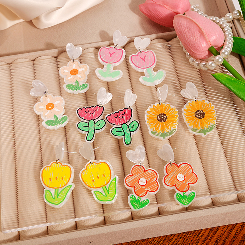 1 Pair Quantity 1 Pair Cute Flower Acrylic Drop Earrings