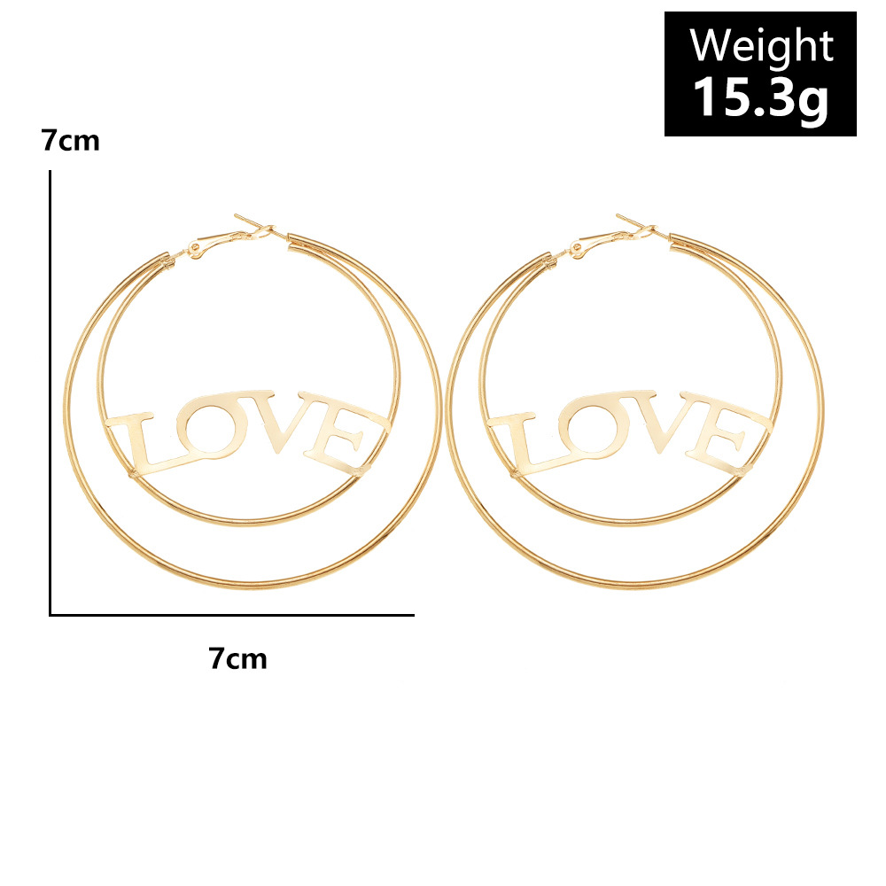 European And American Hollow Circle Letter Love Pendant Earrings display picture 2