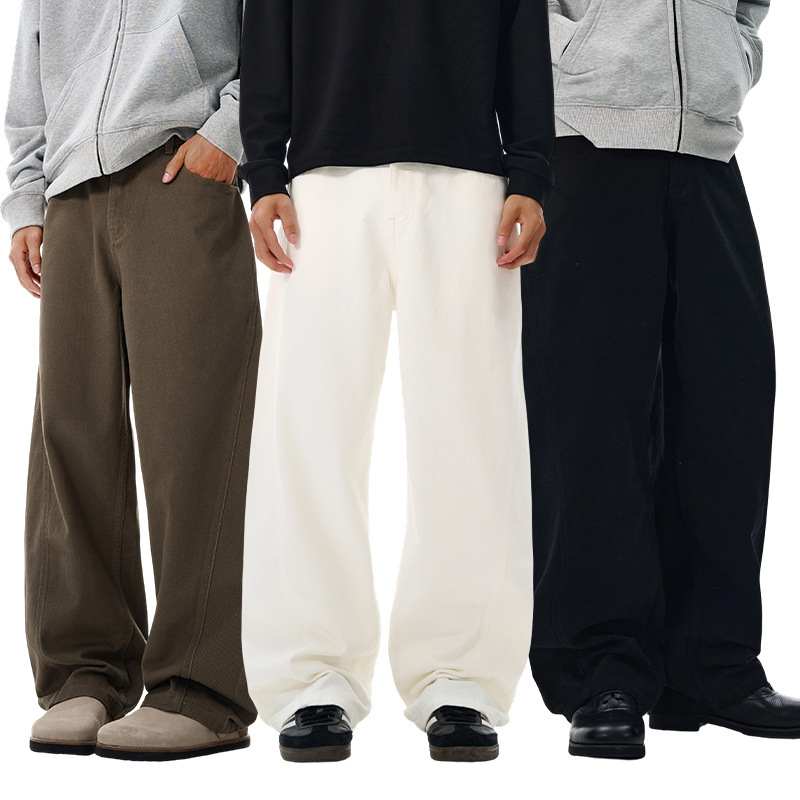 Lktm Men's American-Style Twill Cotton Deconstructed Scimitar Casual Pants Unisex Baggy High-End Slimming Wide-Leg Pants