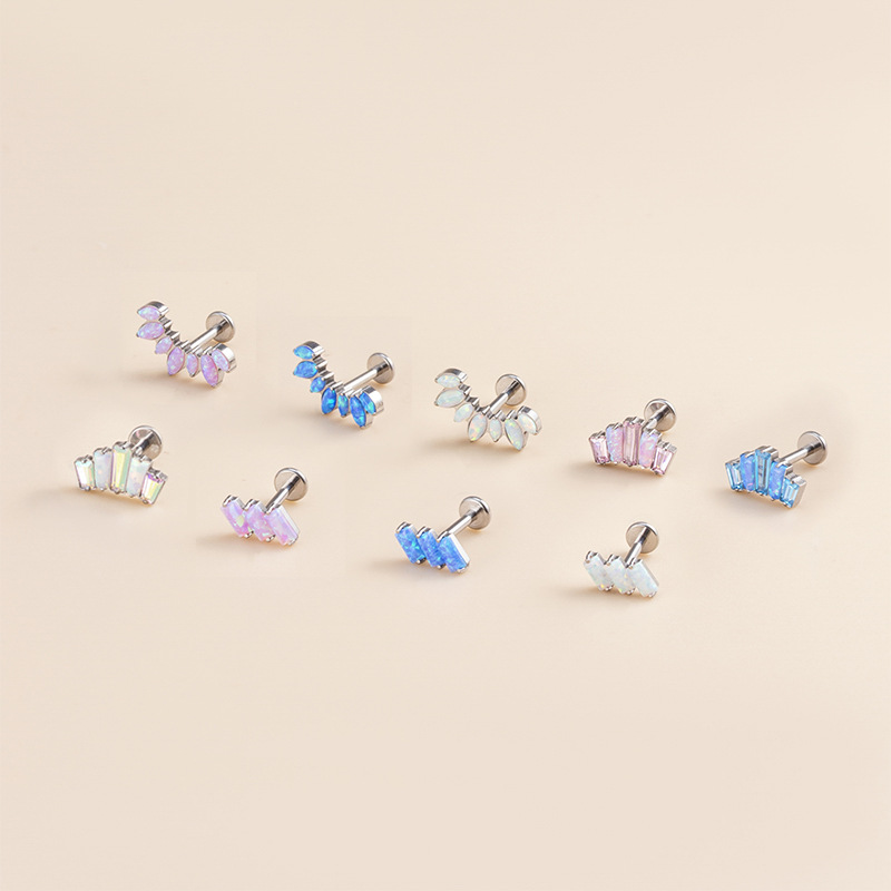 Women'S Gender Inlay Design 1 Piece Ear Cartilage Rings & Studs Fashion Crown Rectangle Pure Titanium Inlay Gem