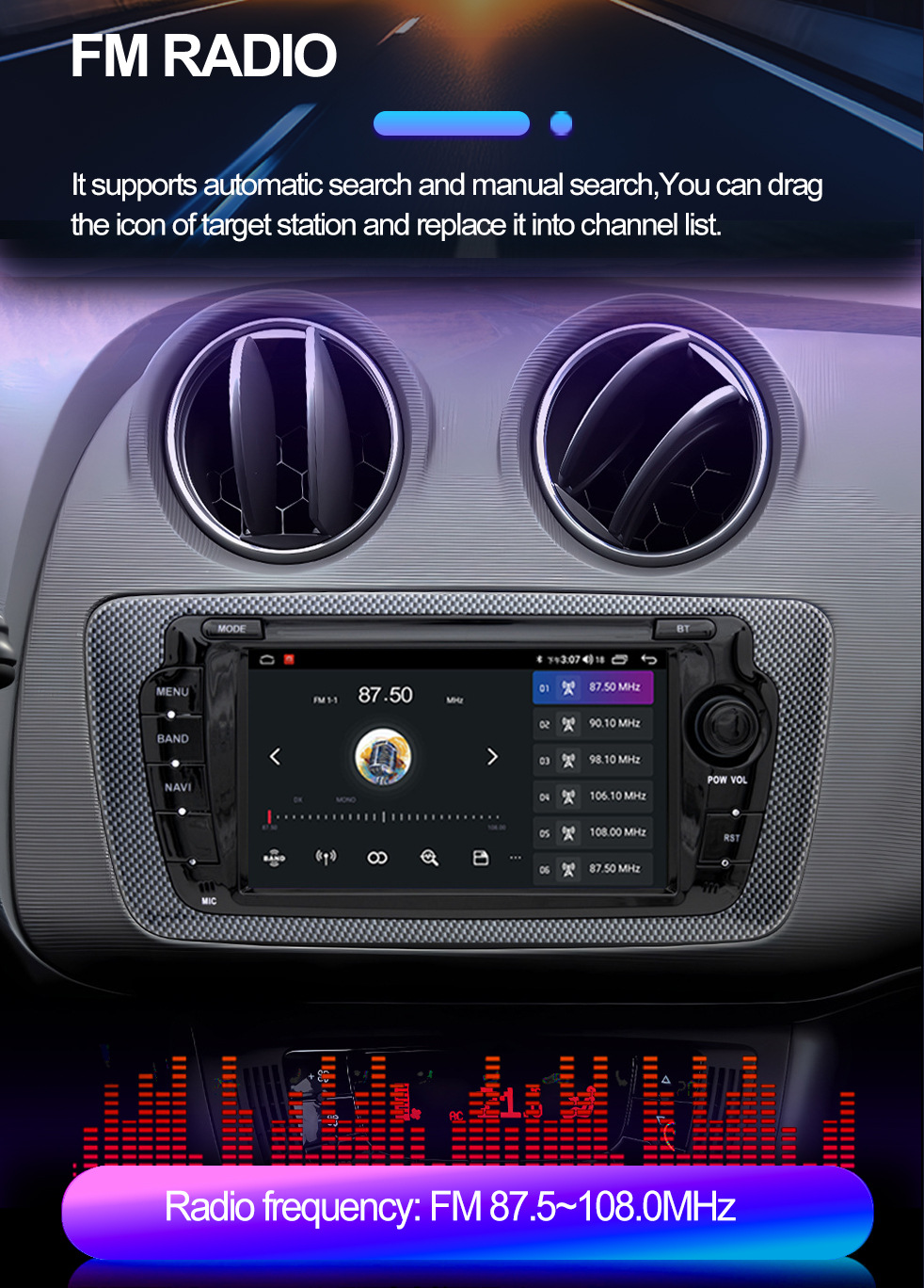 Suitable for 7inch Seat Ibiza 09-13 Android Mp5 Bluetooth Central Control Car Navigation Carplay