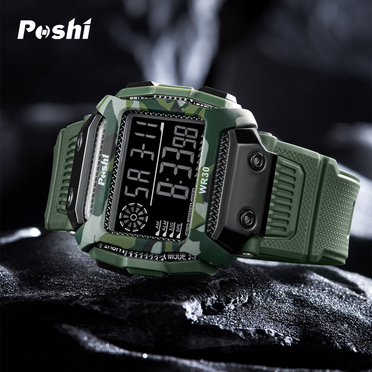 Moda Tendencia Estudiante Reloj electrónico Multifuncional Deportes al aire libre Cronógrafo impermeable Luminoso Reloj electrónico LED Reloj para hombre