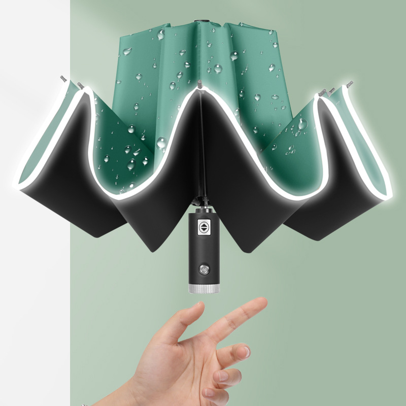 科技防雨大伞面反向伞骨LED灯稳固强韧伞架纯色三折伞现货批发