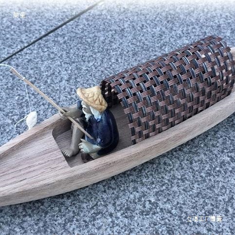 Fish Pond Wooden Floating Solid Wood Small Boat Model Pool Fish Tank Wooden Log Small Boat Toy