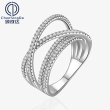 臻成达欧美时尚百搭微镶线条交错s925纯银戒指女直播货源饰品批发