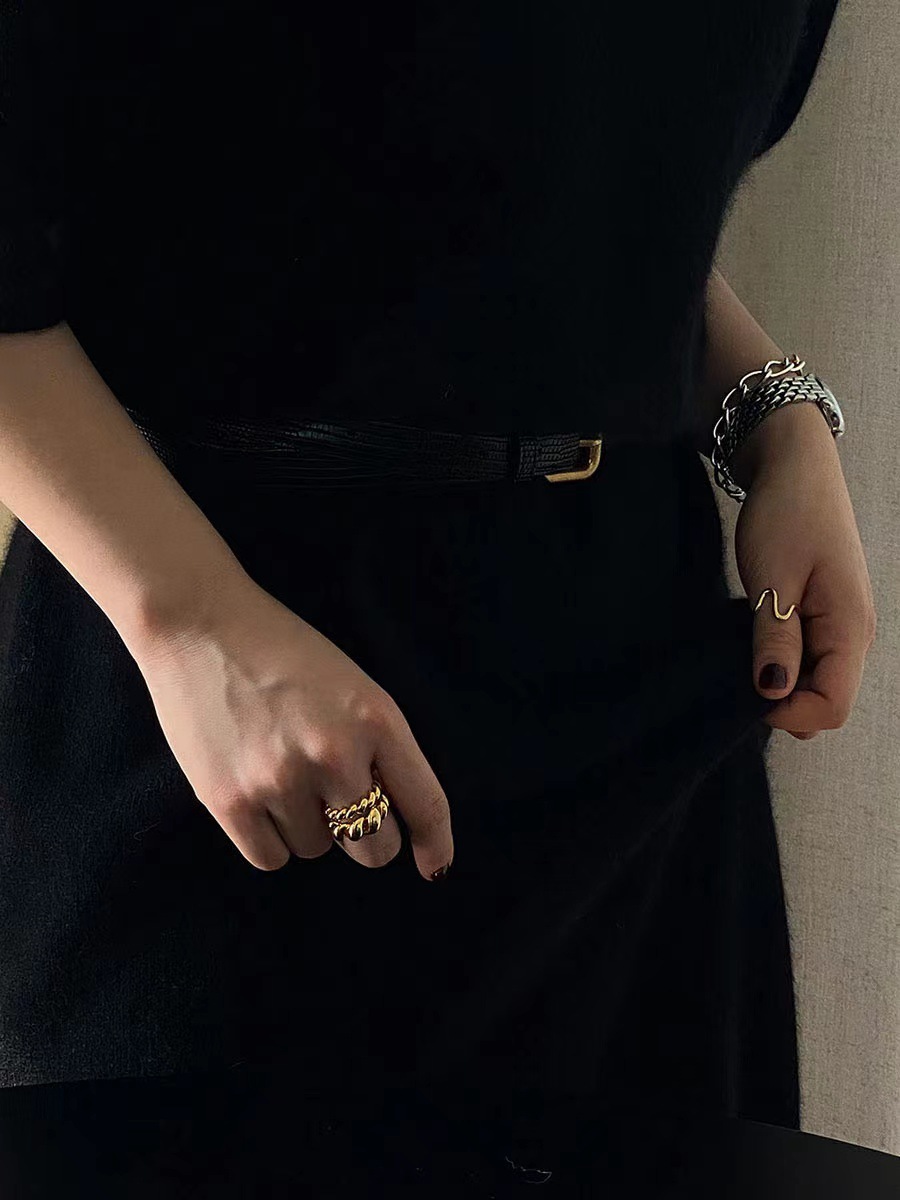 925 Sterling Silber Linien Offener Ring display picture 2