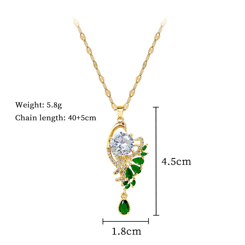 【钛钢】轻奢微镶真金孔雀开屏项链女新款锁骨链轻奢小众设计感详情15