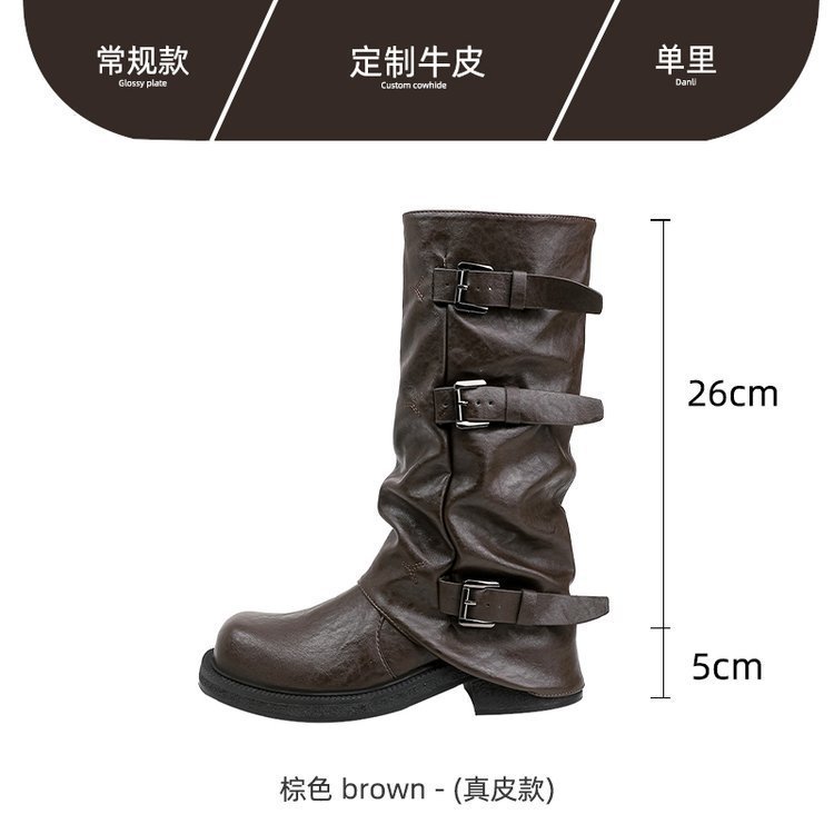 复古粗跟中高筒靴西部牛仔堆堆靴骑士靴早秋马丁靴法式裤管女靴子|undefined