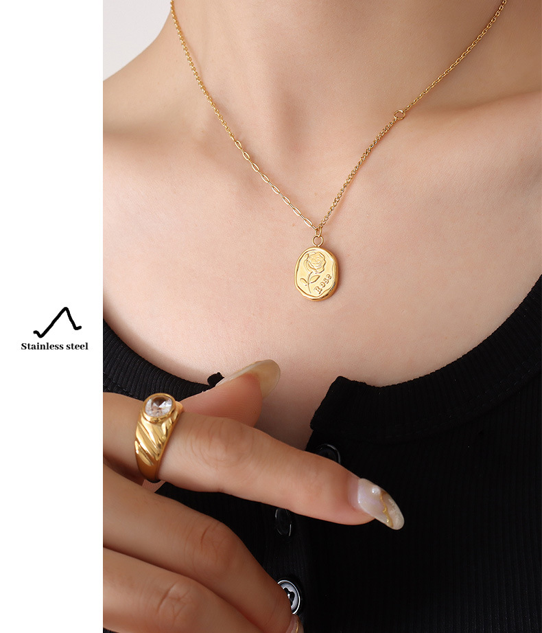 French Style Flower Titanium Steel Pendant Necklace Stainless Steel Necklaces