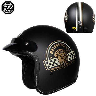 certification 3/4 helmet winter retro half | Motosiklet dəbilqələri - m-black-gold-wings