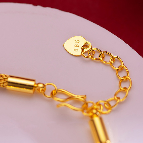 Fine Vietnamese alluvial gold small bell women's bracelet, versatile in and out, safe, long life, wealth and gold lock bracelet jewelry
