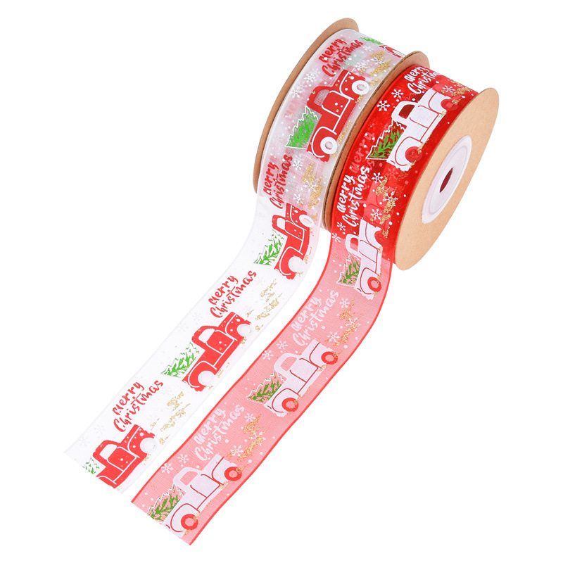 Nuevo Amazon impresión de automóviles de Navidad Noche de Navidad decoración del árbol de Navidad cinta de polvo de pulverización cinta de hilo 10 yardas