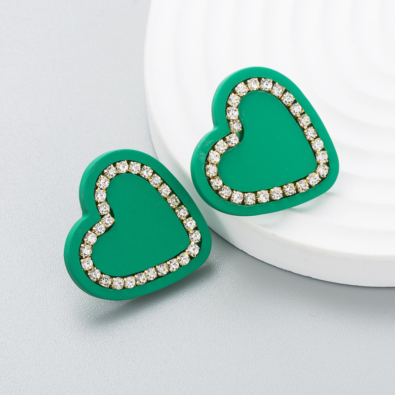 Fashion Contrast Color Inlaid Rhinestone Heart-shaped Earrings display picture 6