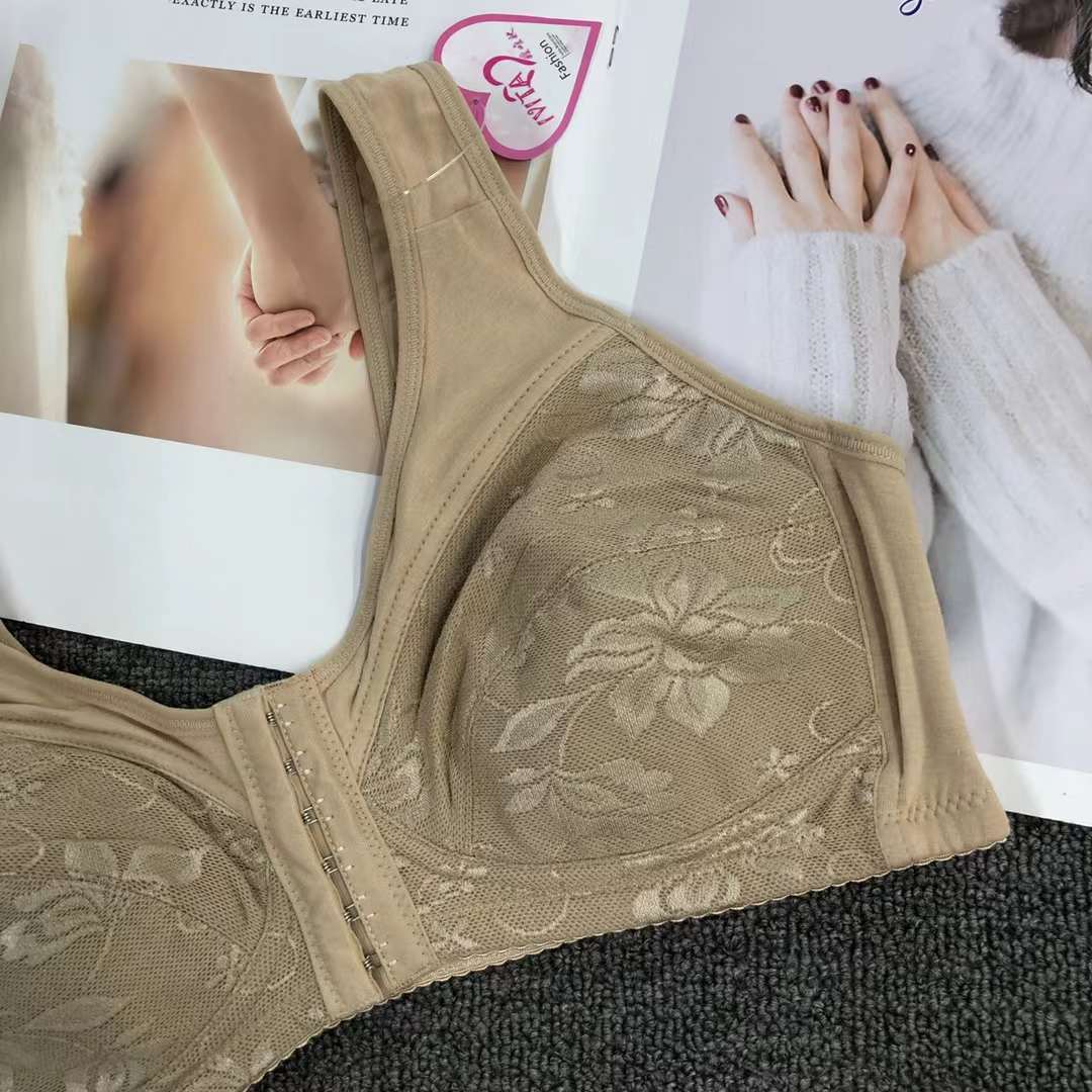 Sujetador de ropa interior de hebilla frontal de mamá transfronteriza delgada de algodón de mediana edad y ancianos sujetador inalámbrico de algodón empuja hacia arriba más sujetador de tamaño