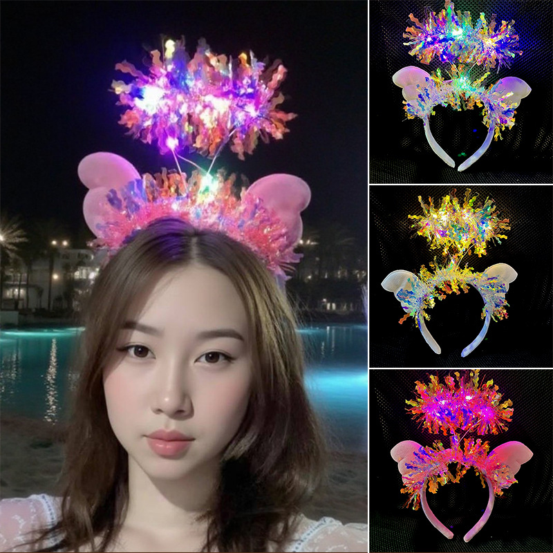 Diadema de Navidad transfronteriza, diadema de corbata de cuernos de ciervo, fiesta de Halloween, tocado de hada de flores, puesto de mercado nocturno, juguetes luminosos