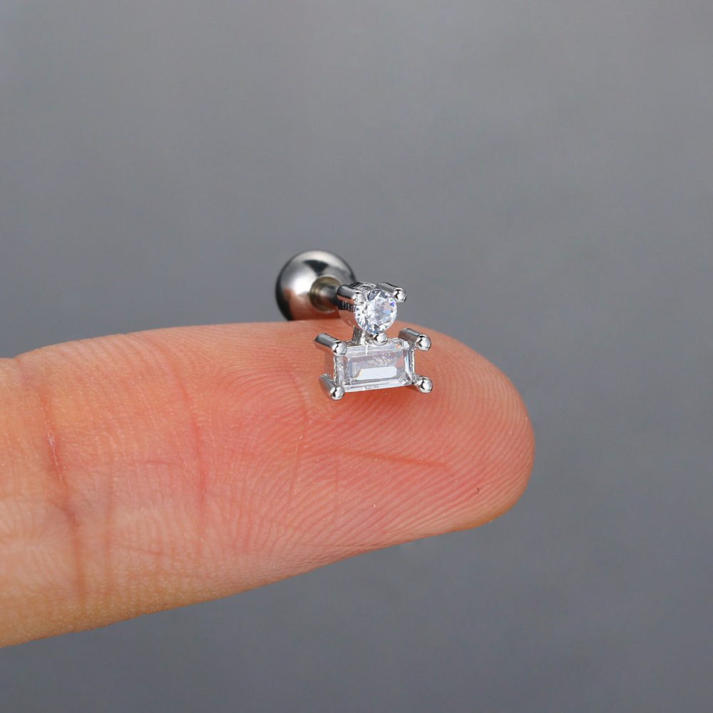 5g Weight 18K Real Gold Plated, Platinum Plated Plating Material Zircon Inlay Material Ear Cartilage Rings & Studs Piercing Type 1 Piece Quantity Daily, Shopping Occasion Copper Material Geometric Pattern Women's Gender Simple Style, Commute Style Inlay Craft 1 Piece Simple Style Commute Geometric Inlay Copper Zircon Ear Studs 9