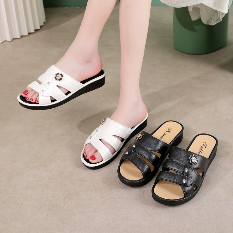 Женские летние уличные тапочки, повседневные модные туфли на платформе на среднем каблуке, домашние уличные Нескользящие женские сандалии с мягкой подошвой