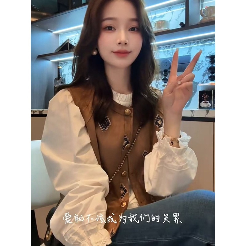 欧货高级感刺绣马甲女2025秋季新款无袖圆领纽扣百搭洋气马夹外套|undefined