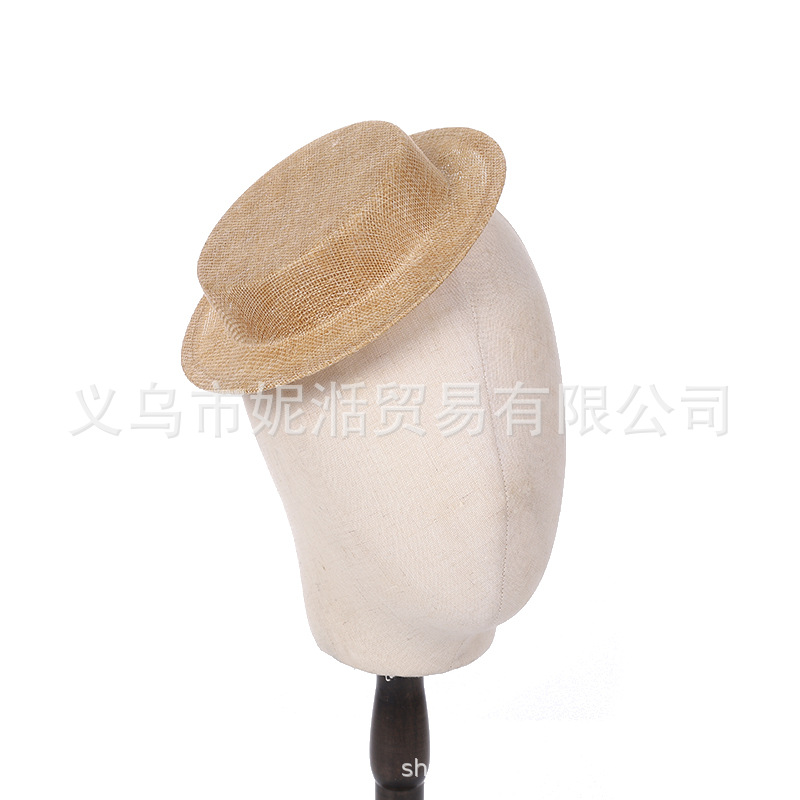 Retro British small top hat lolita hat embryo imitation linen material DIY short brim wedding flat hat tea party base