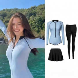 新款潜水服女连体泳衣长袖长裤防晒速干显瘦冲浪漂流浮潜游泳衣女