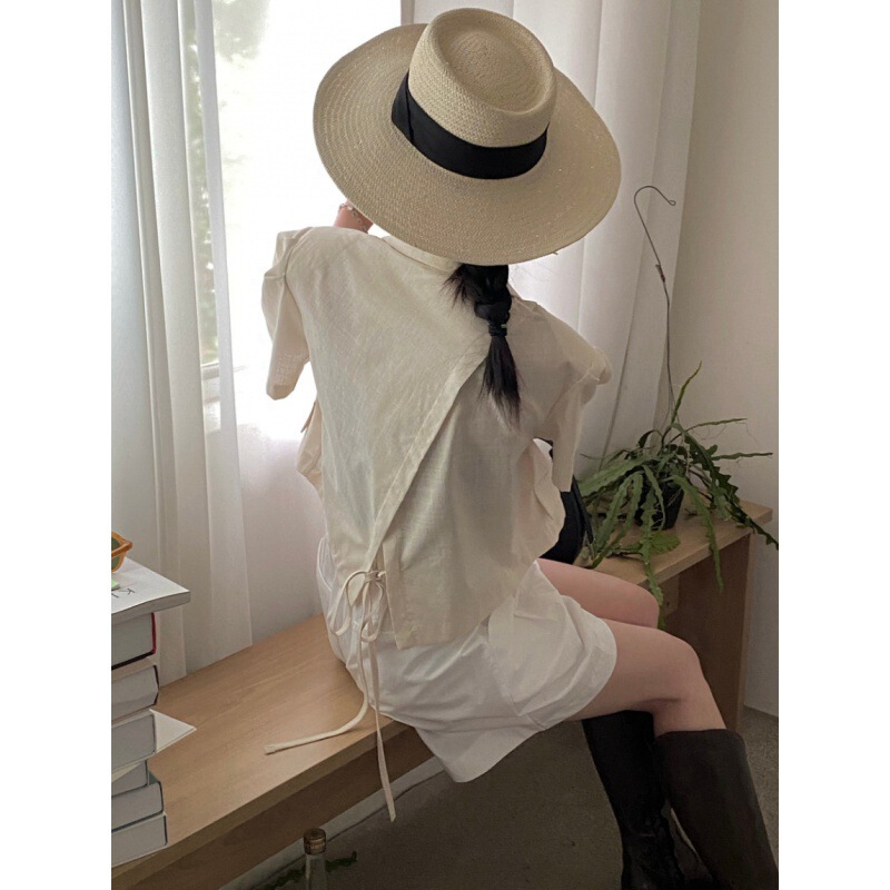 In stock size updated chic French back lace-up puff sleeve suit jacket women's loose cardigan In stock size updated chic French back lace-up puff sleeve suit jacket women's loose cardigan