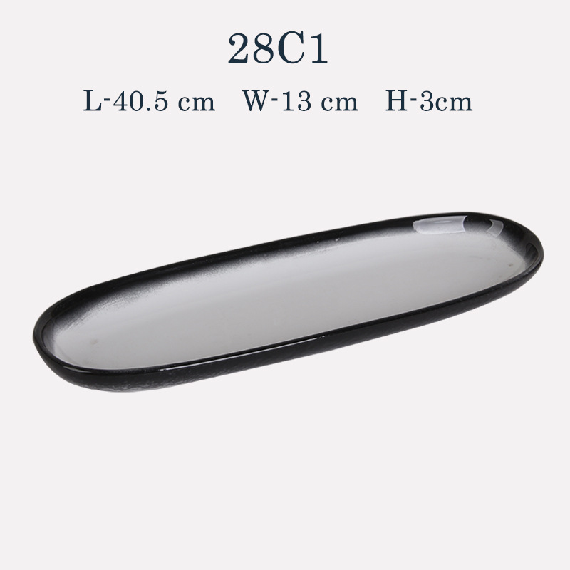 Plato de cerámica negro blanco ovalado rectangular de estilo japonés plato doméstico plato de sushi de restaurante japonés plato de ensalada plato frío