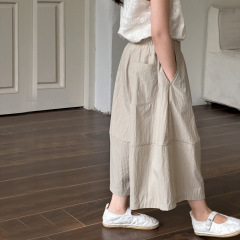 女童夏季褲子2024新款中大童闊腿褲寬鬆休閒褲兒童夏裝薄款七分褲